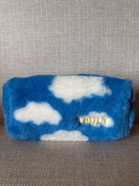 TRULY Blue Fluffy Faux Fur Cloud Cosmetic Bag
